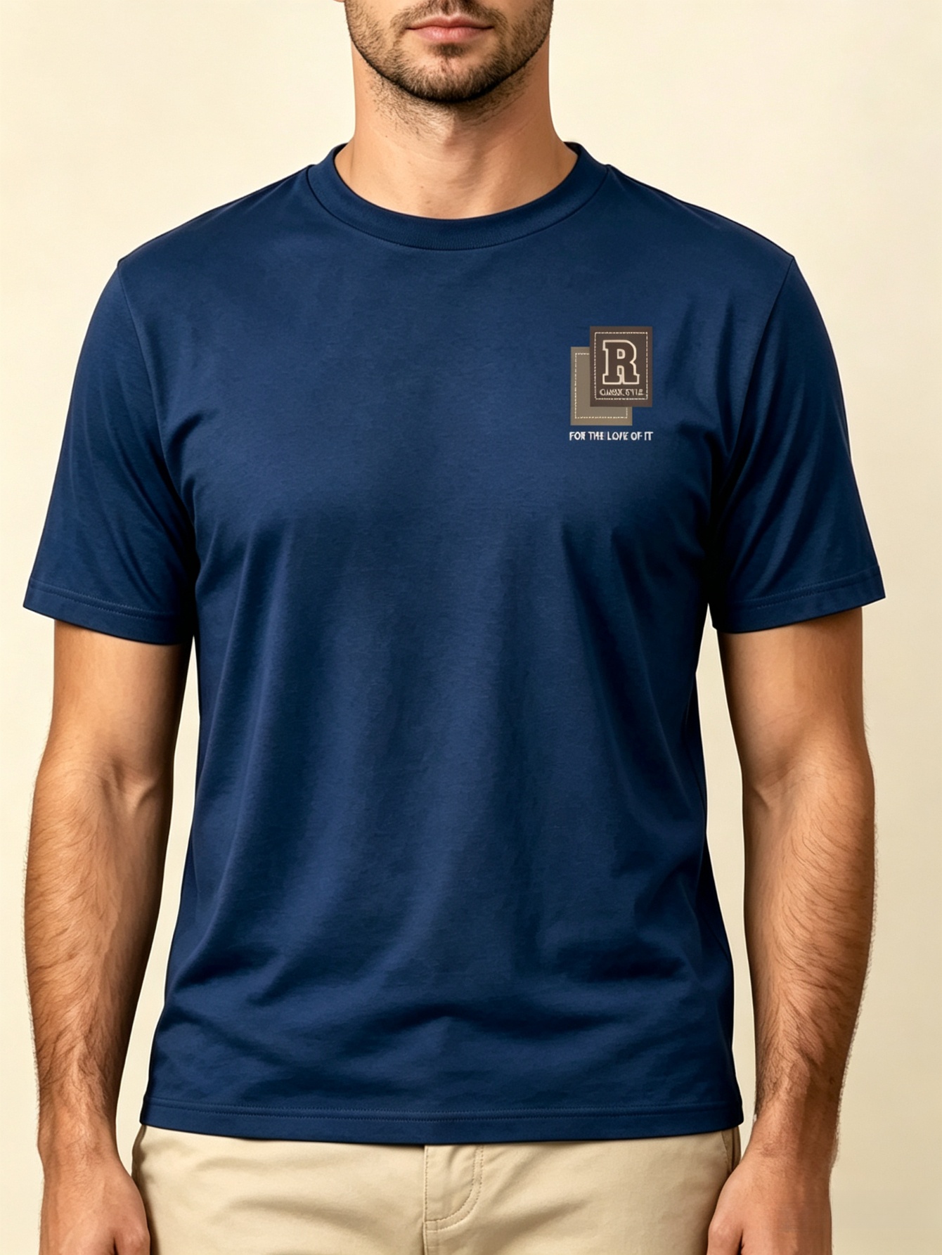 Navy Blue Graphic Print Short Sleeve Round Neck T-Shirt