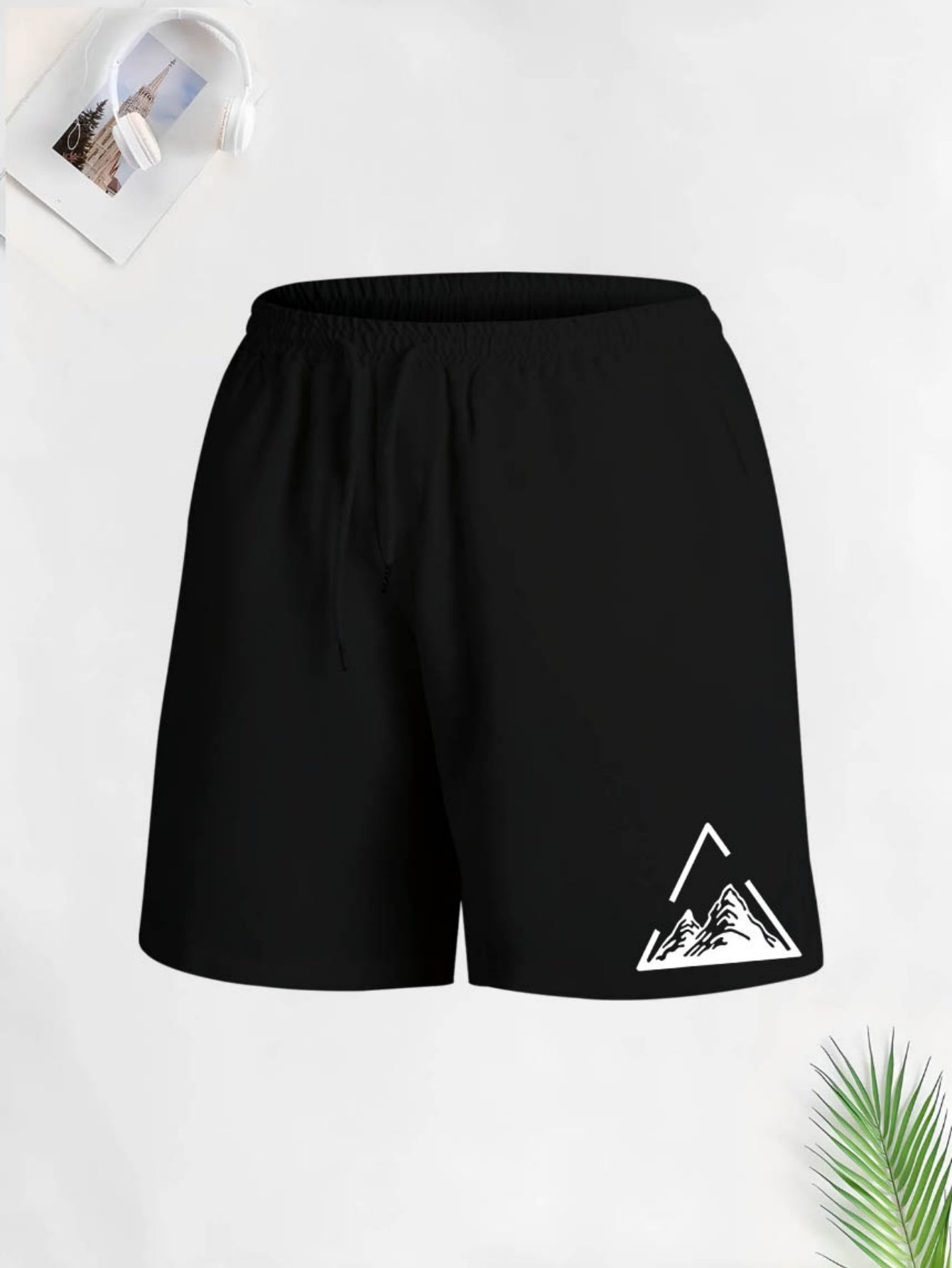 Black Graphic Print Elasticated Waist Shorts