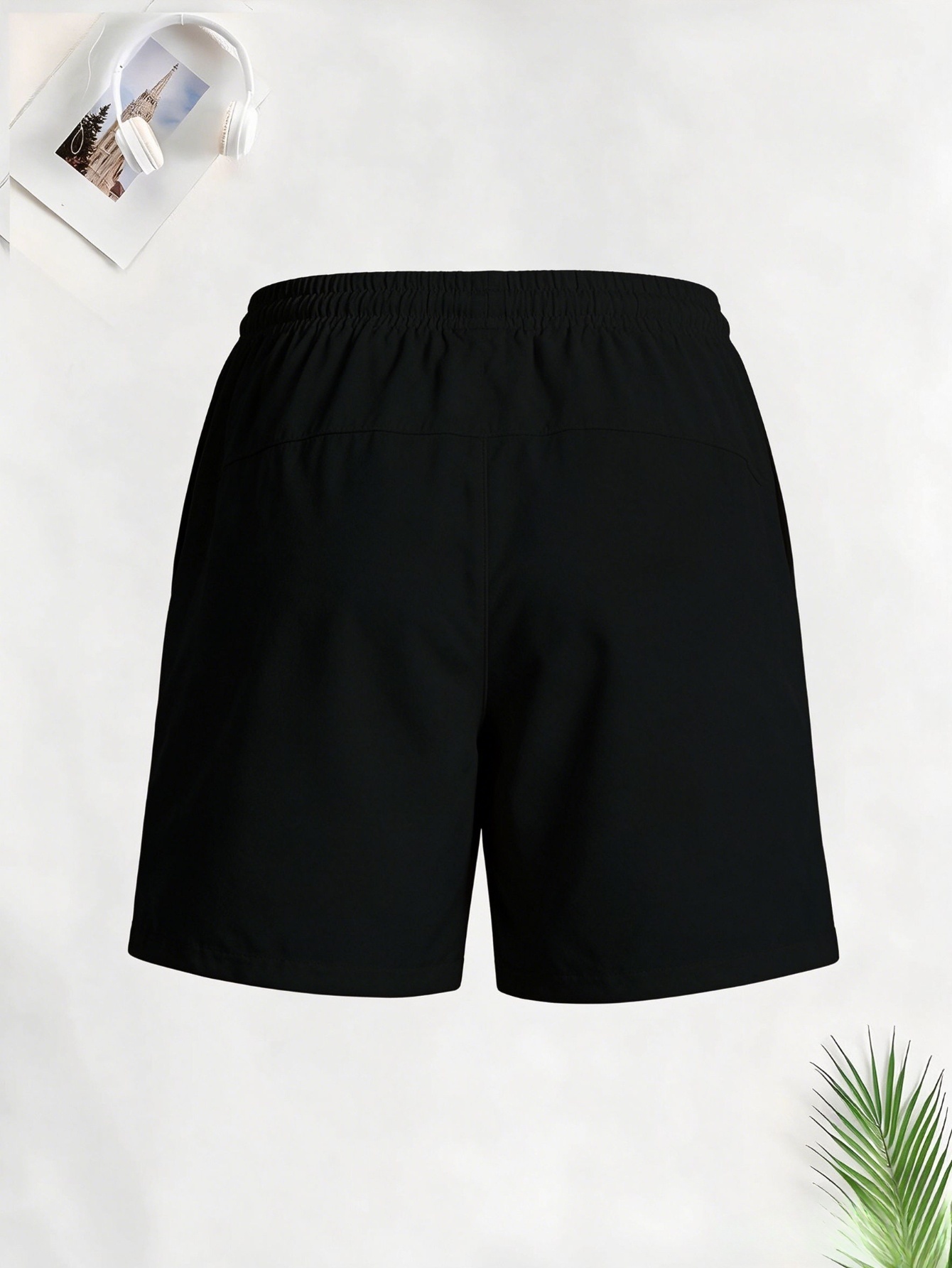 Black Graphic Print Elasticated Waist Shorts