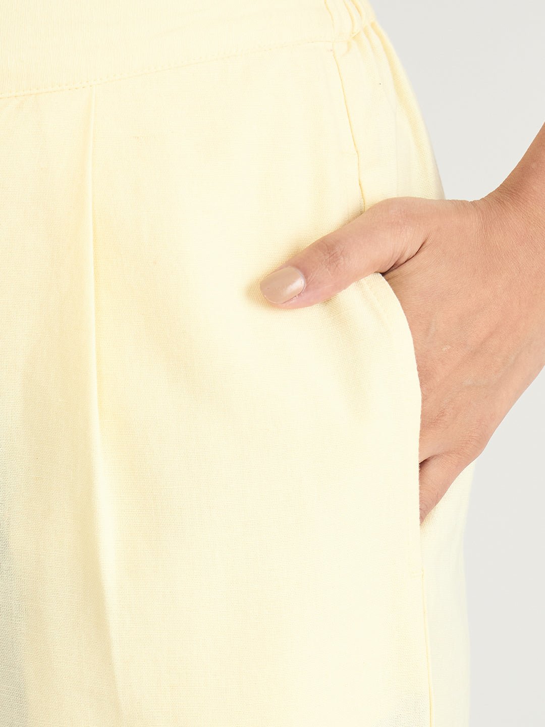 Pale Yellow Linen Blend Wide-Leg Trousers