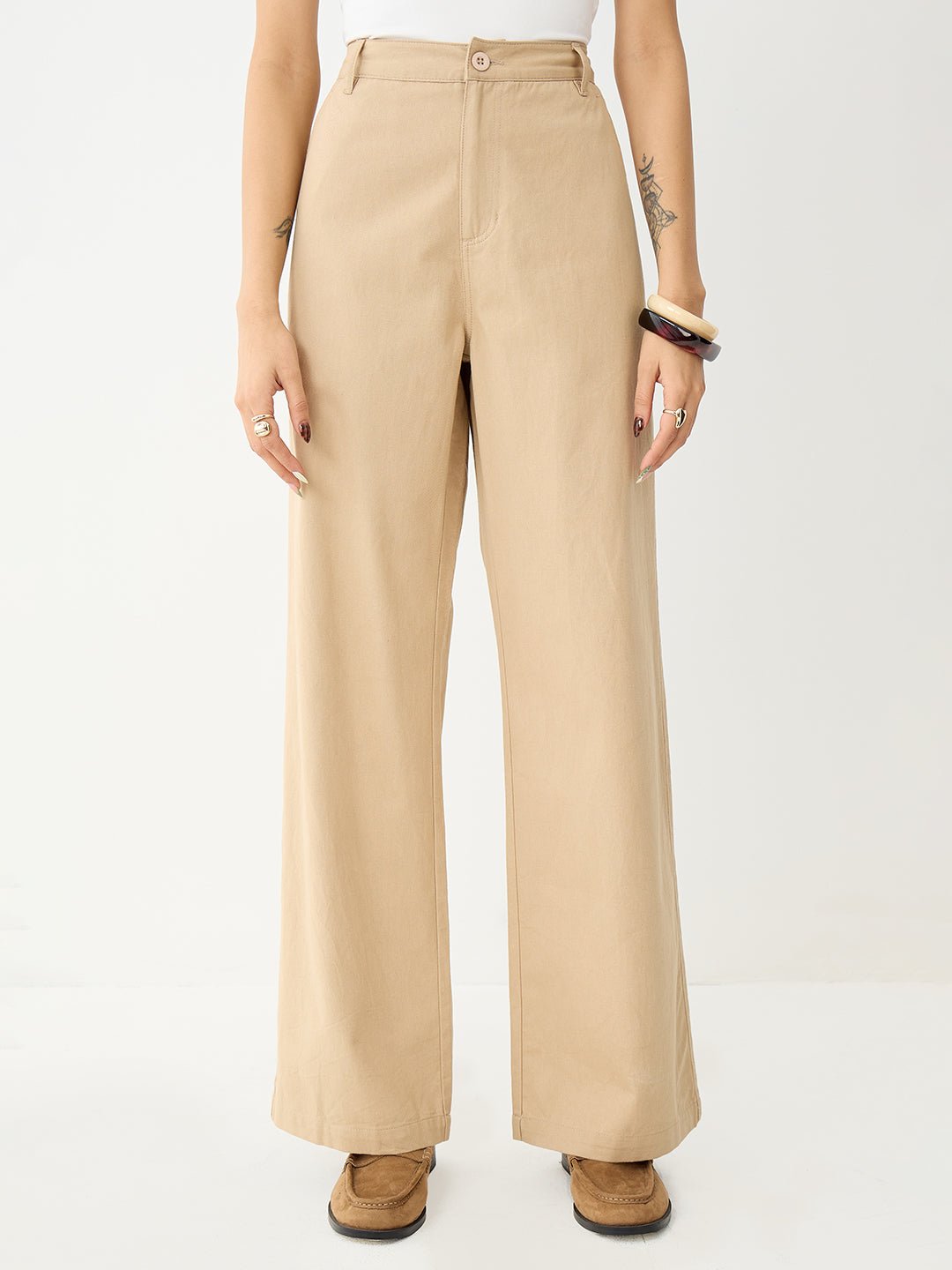 Beige Wide-Leg Trousers