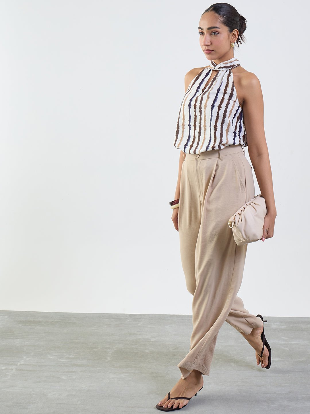 Multi-Colored Abstract Striped Halter Neck Sleeveless Top