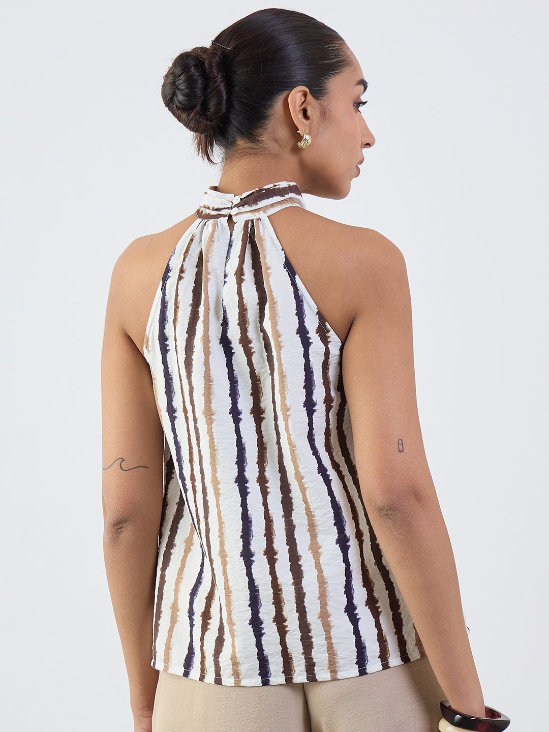 Multi-Colored Abstract Striped Halter Neck Sleeveless Top