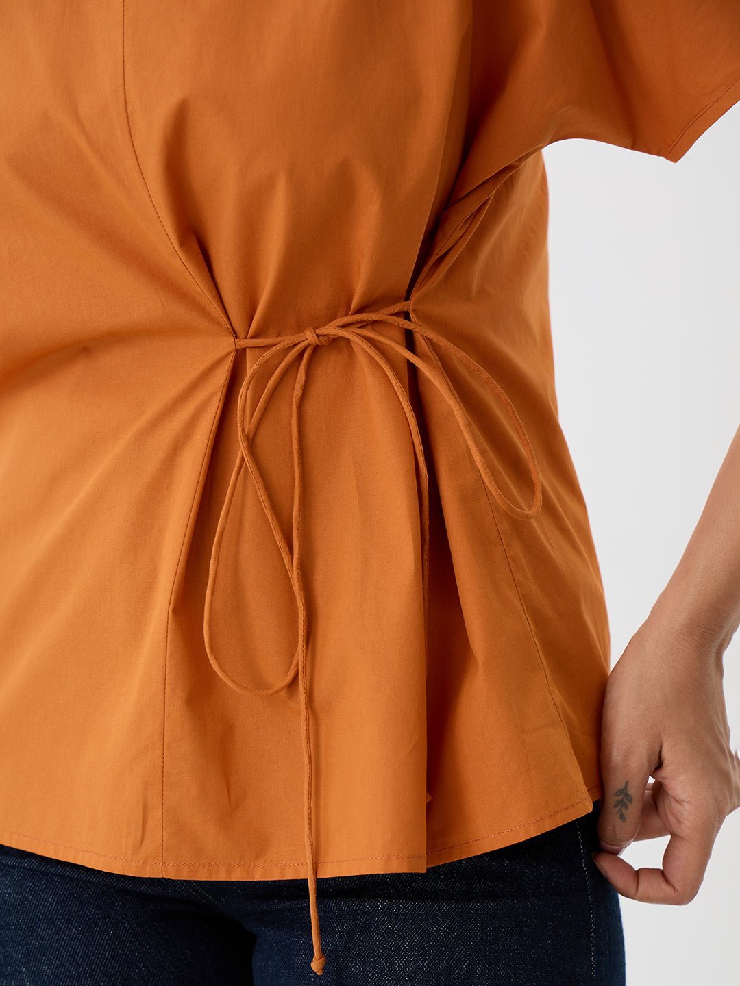 Rust Poplin Drawstring Short Sleeve Blouse