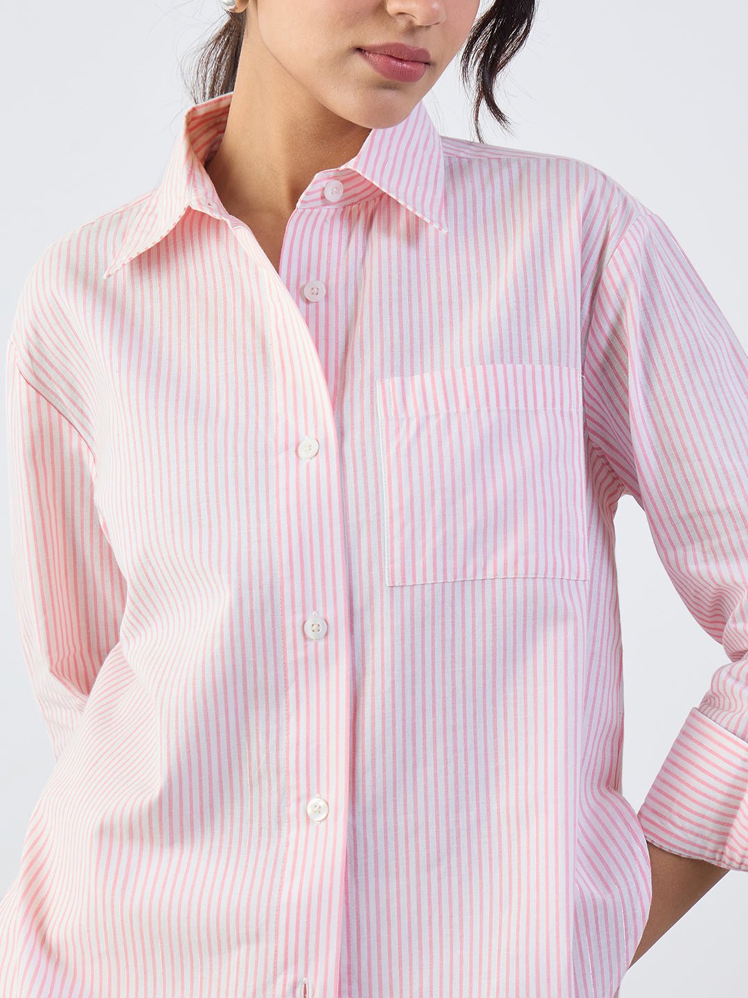 Womens Pink Striped Long Sleeve Shirt