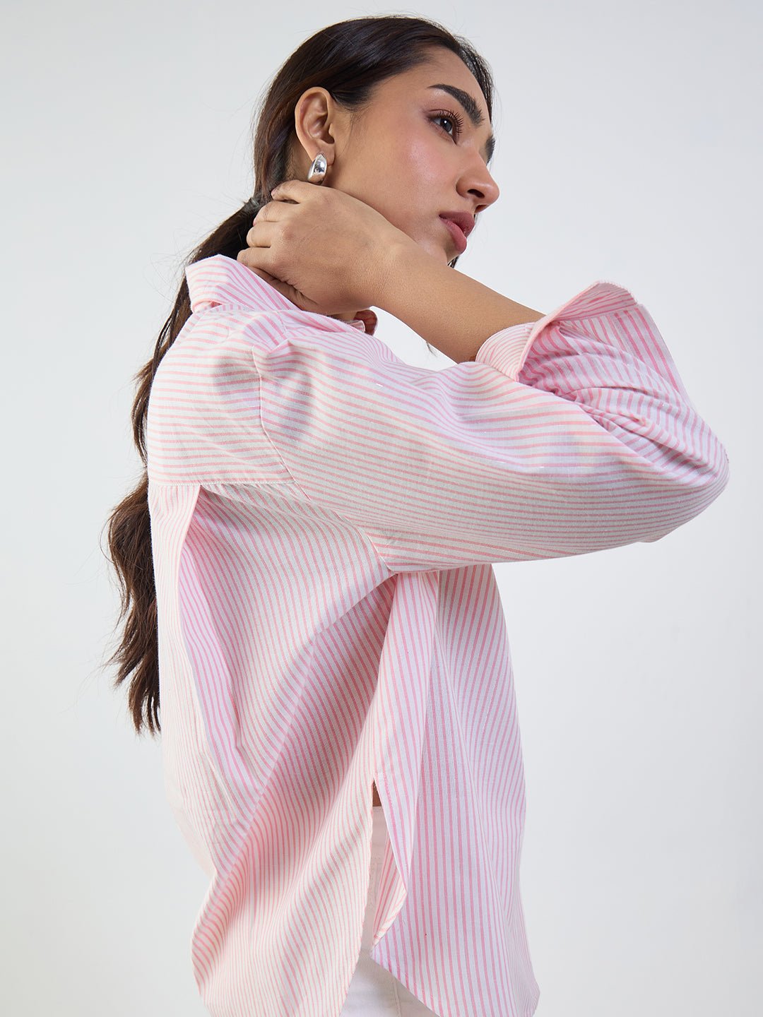 Womens Pink Striped Long Sleeve Shirt