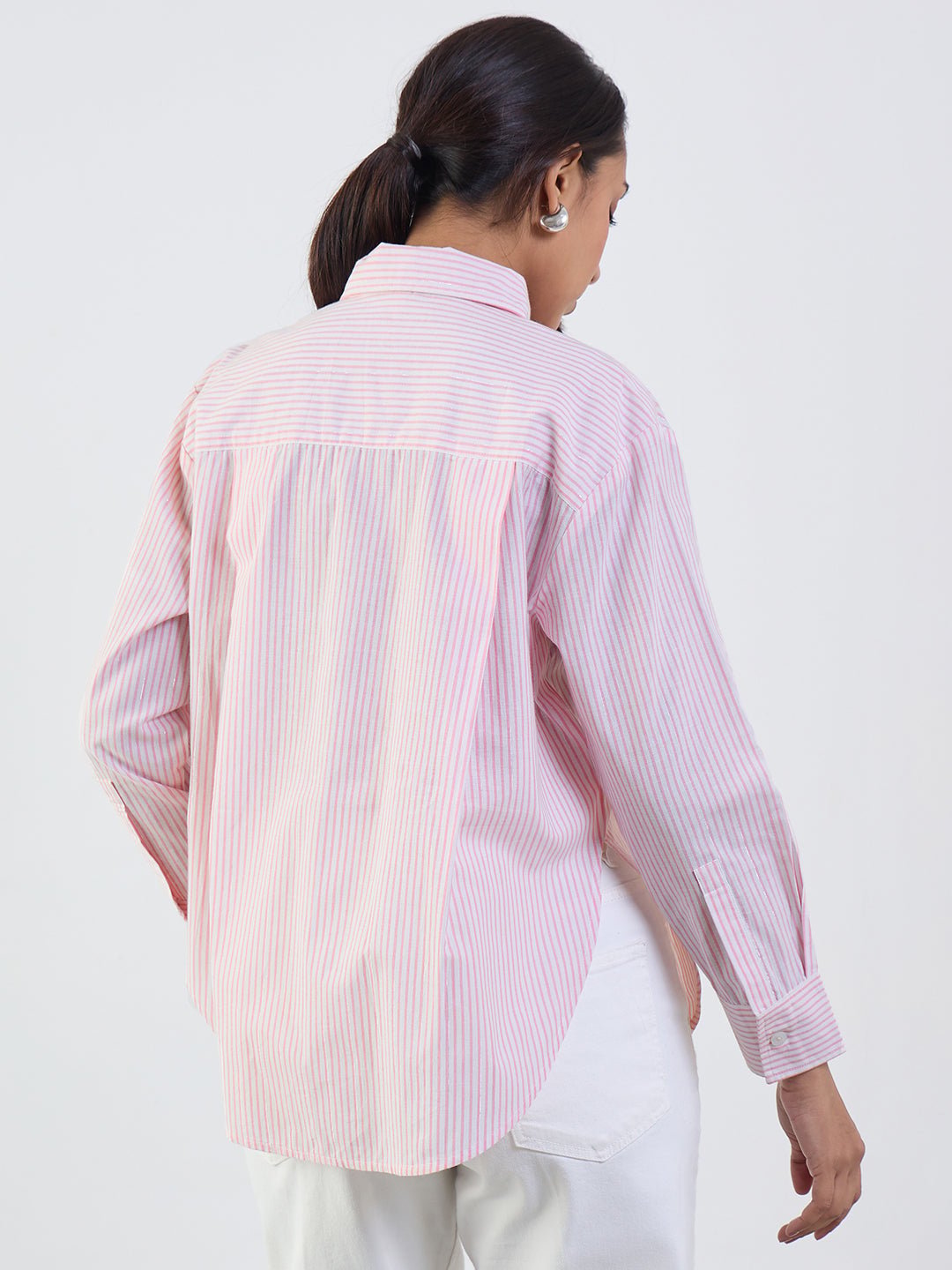 Womens Pink Striped Long Sleeve Shirt