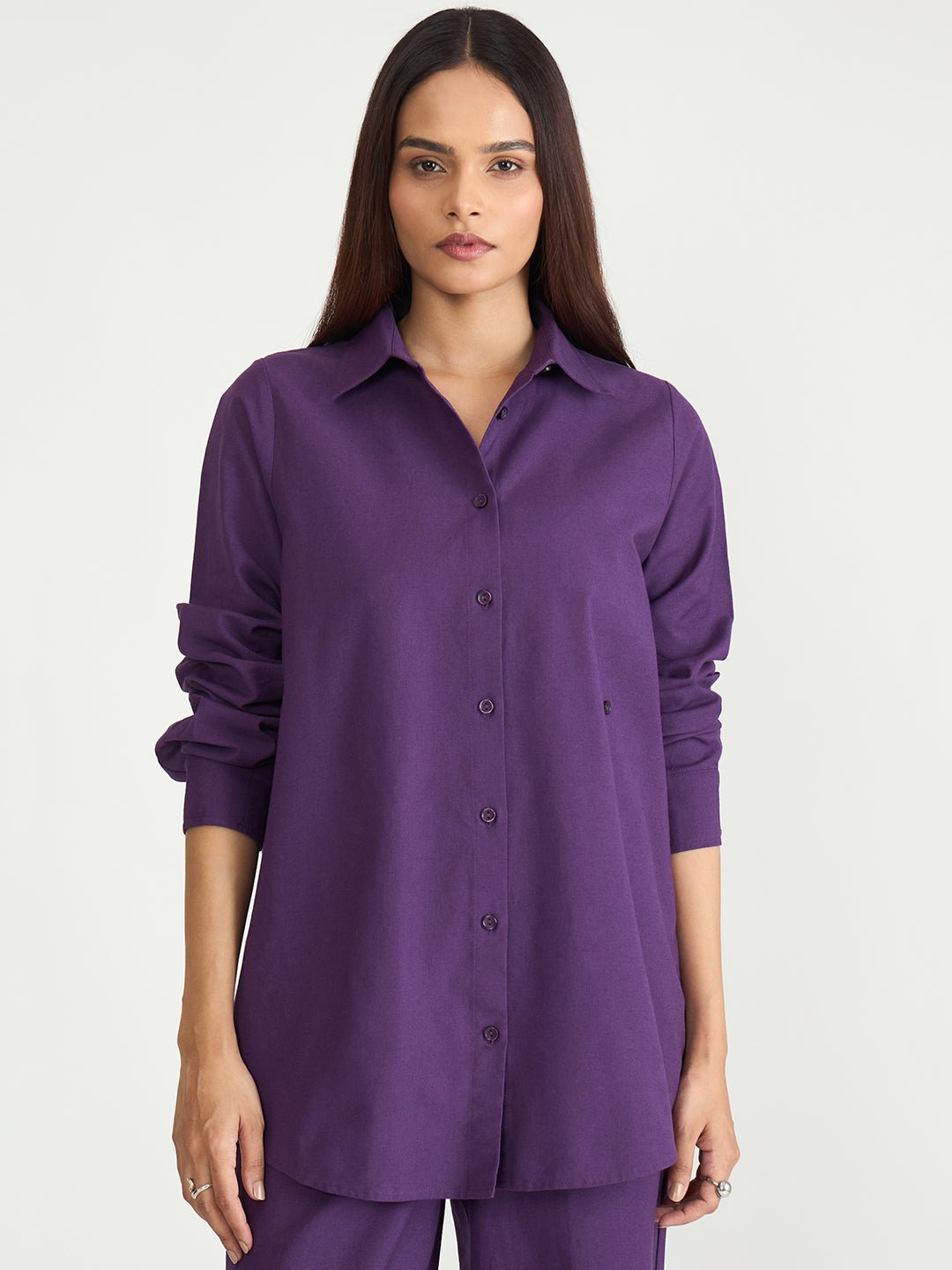 Elegant Purple Long Sleeve Cotton Shirt