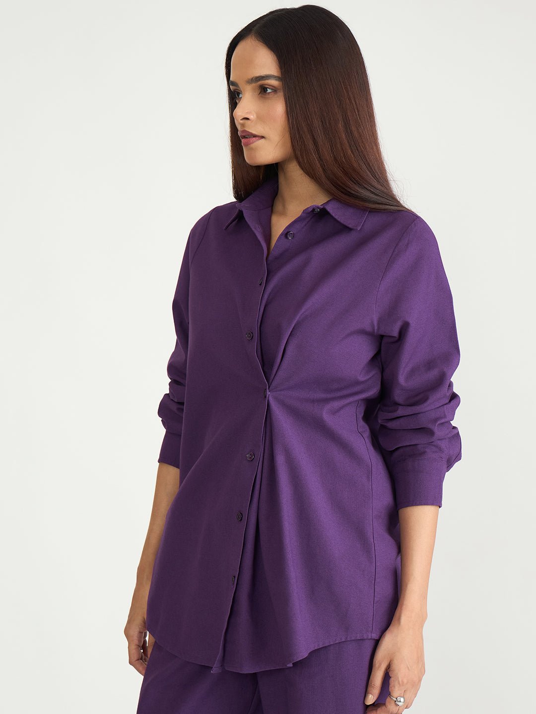 Elegant Purple Long Sleeve Cotton Shirt