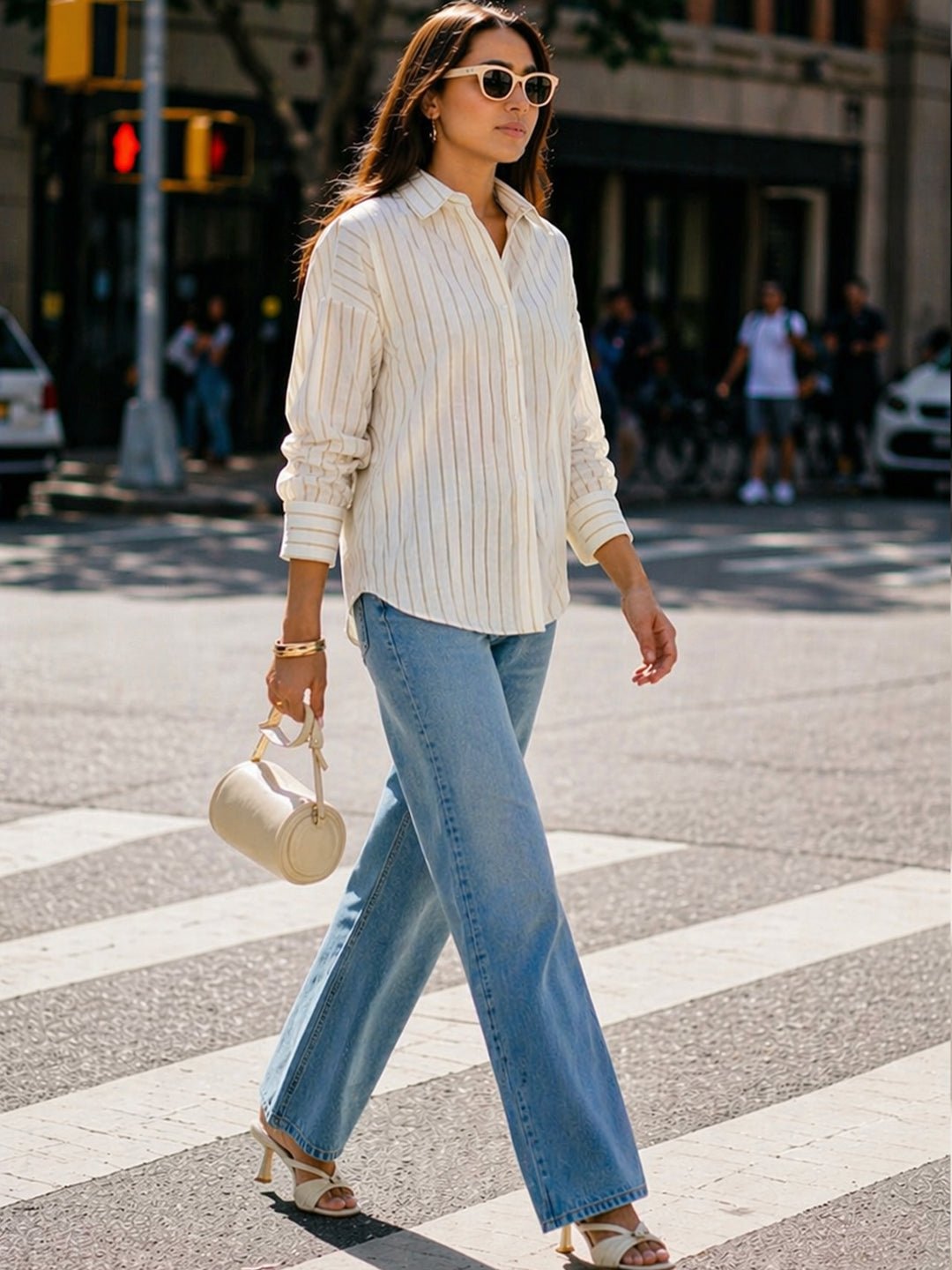 Olive Striped Linen Blend Long Sleeve Shirt