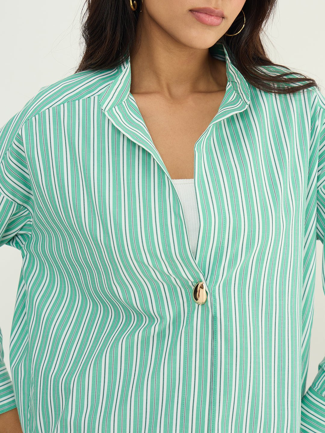 Emerald Green Stripe Long Sleeve Oversized Shirt