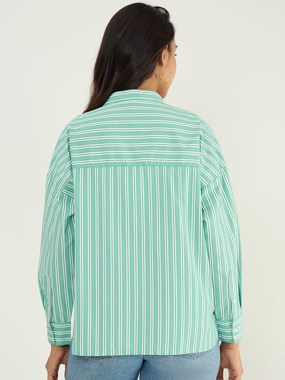 Emerald Green Stripe Long Sleeve Oversized Shirt