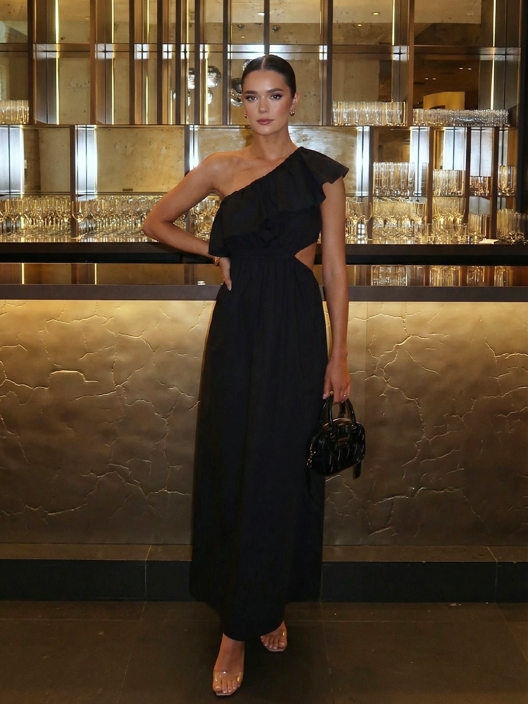 Black Sleeveless Maxi Dress with Cut-Out Details