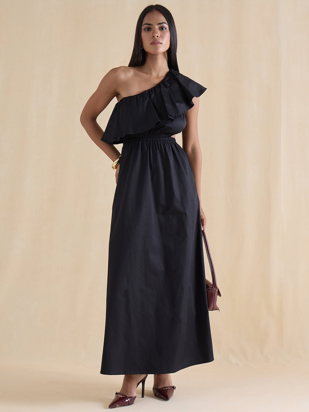 Black Sleeveless Maxi Dress with Cut-Out Details