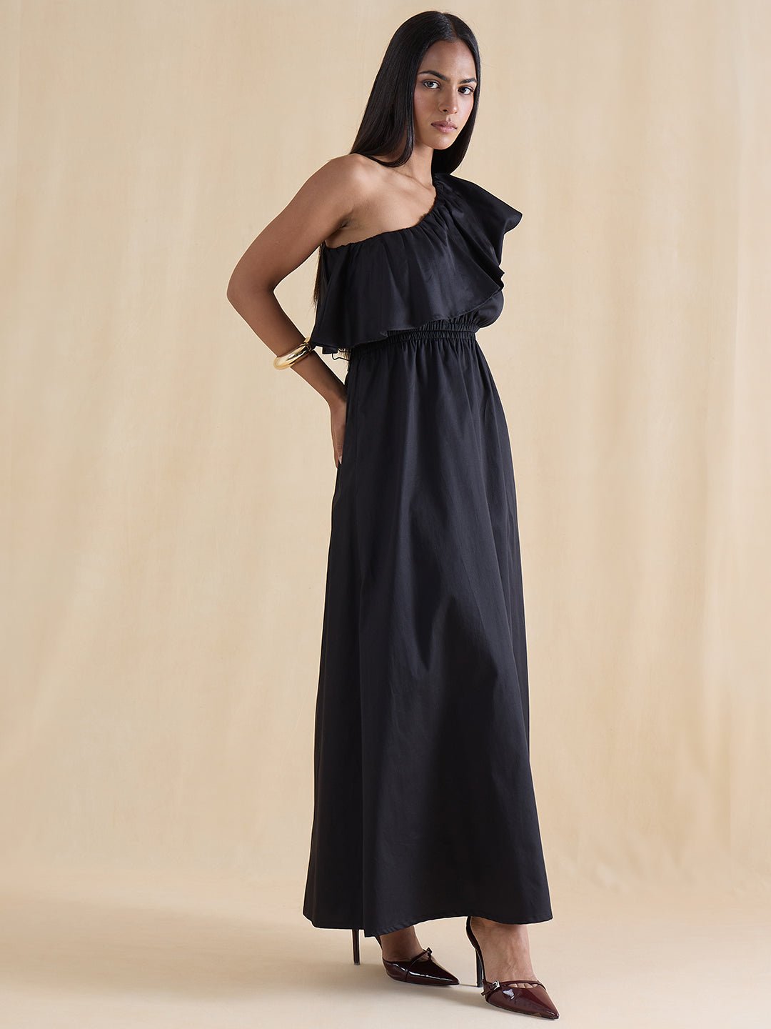 Black Sleeveless Maxi Dress with Cut-Out Details