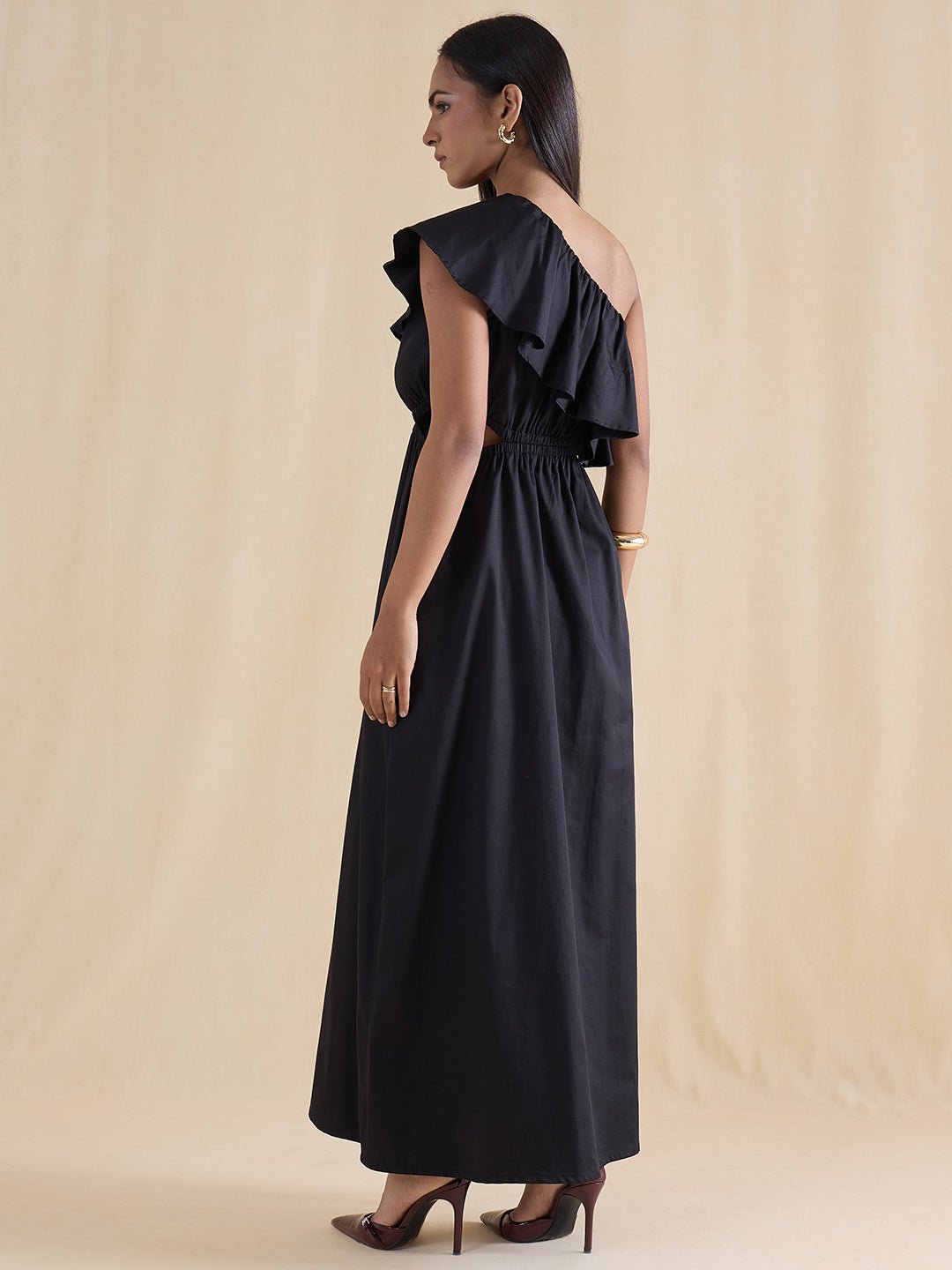 Black Sleeveless Maxi Dress with Cut-Out Details