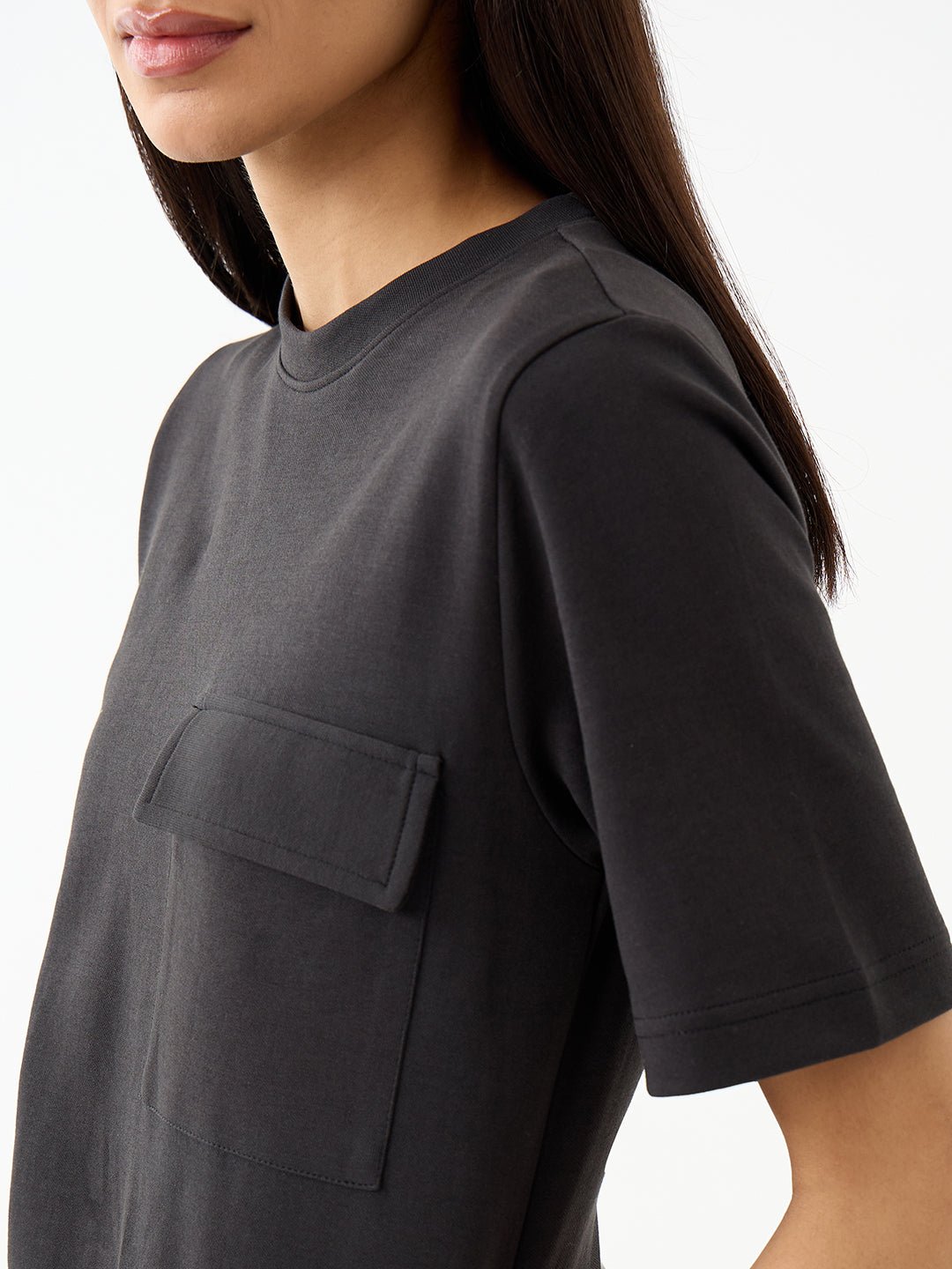 Black Short Sleeve Midi A-Line Dress