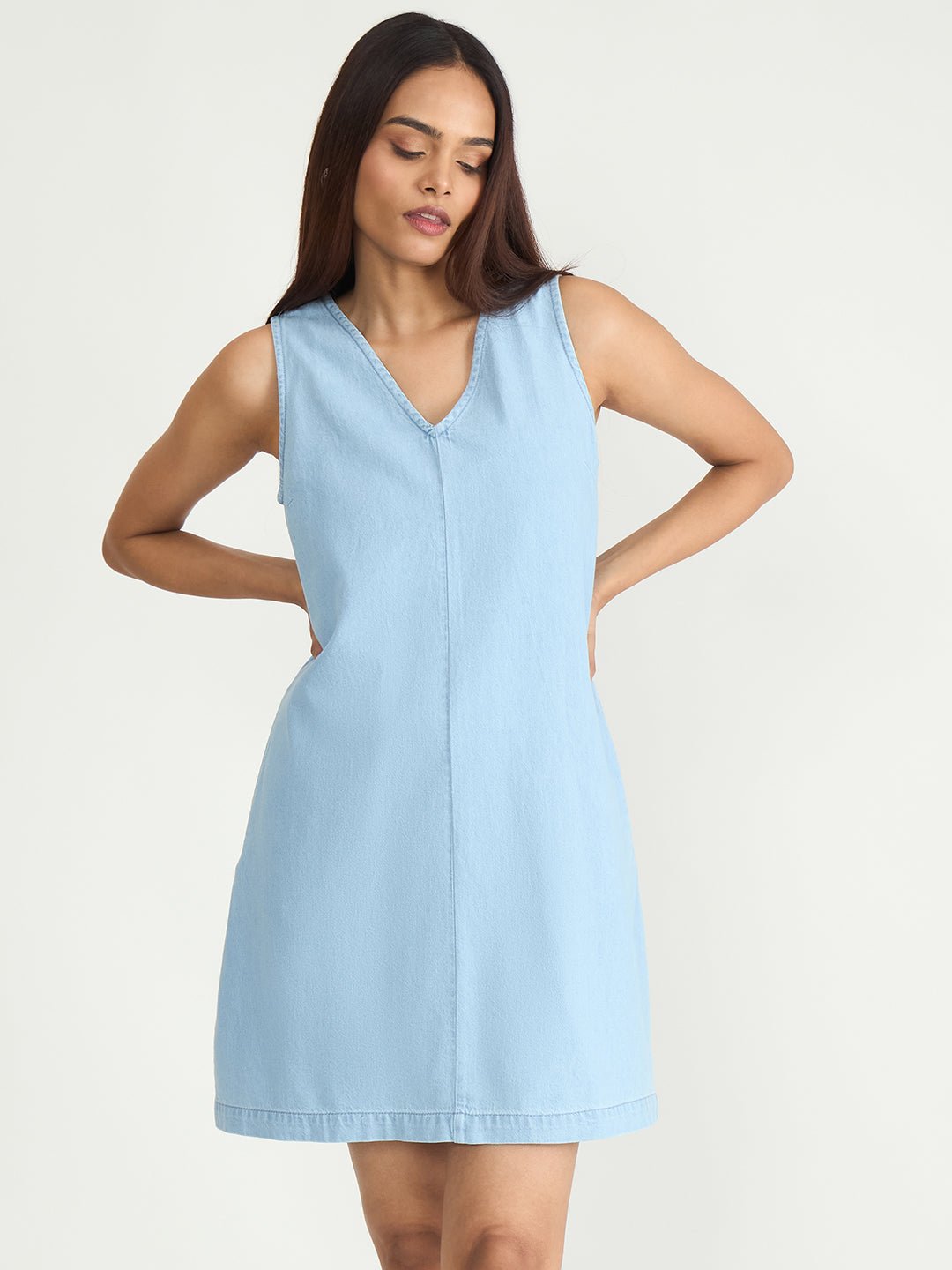 Sky Blue A-Line Sleeveless Mini Dress