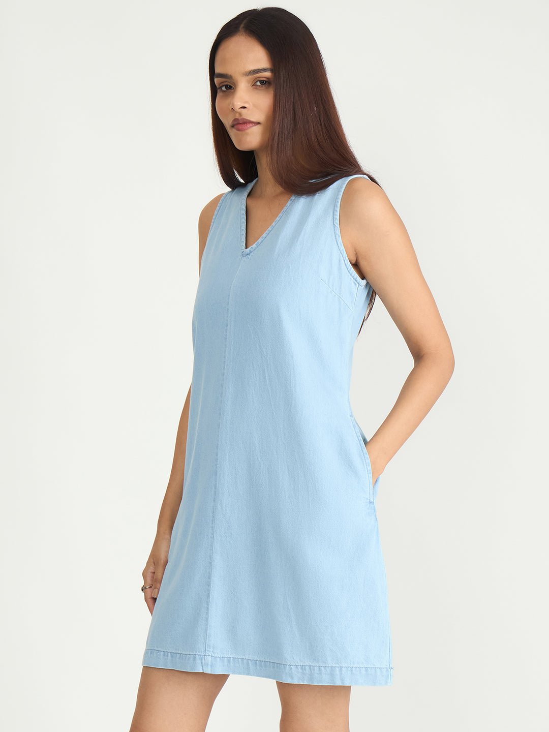 Sky Blue A-Line Sleeveless Mini Dress