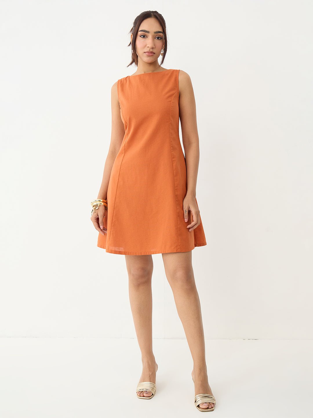 Rust Sleeveless A-Line Mini Dress