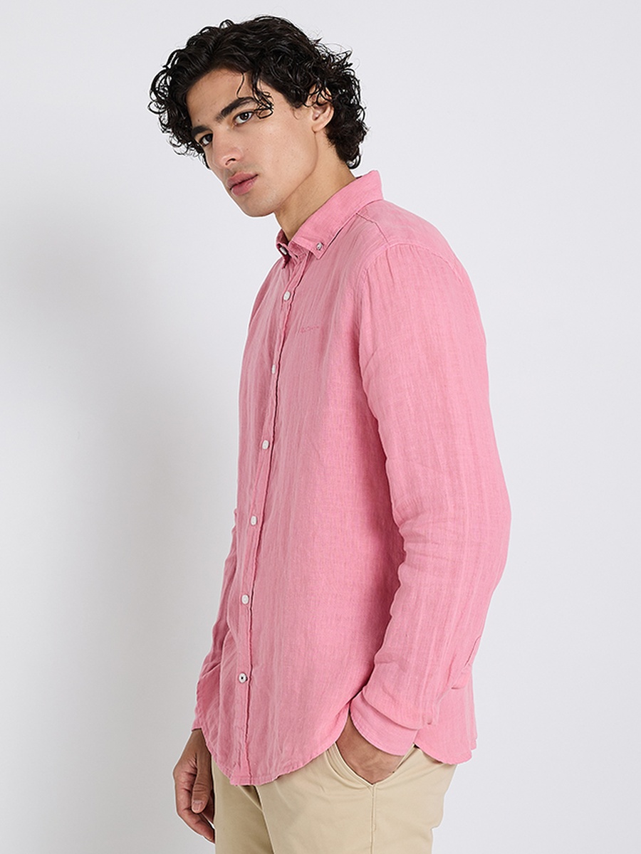 Solid Button-Down Collar Linen Long Sleeves Shirt