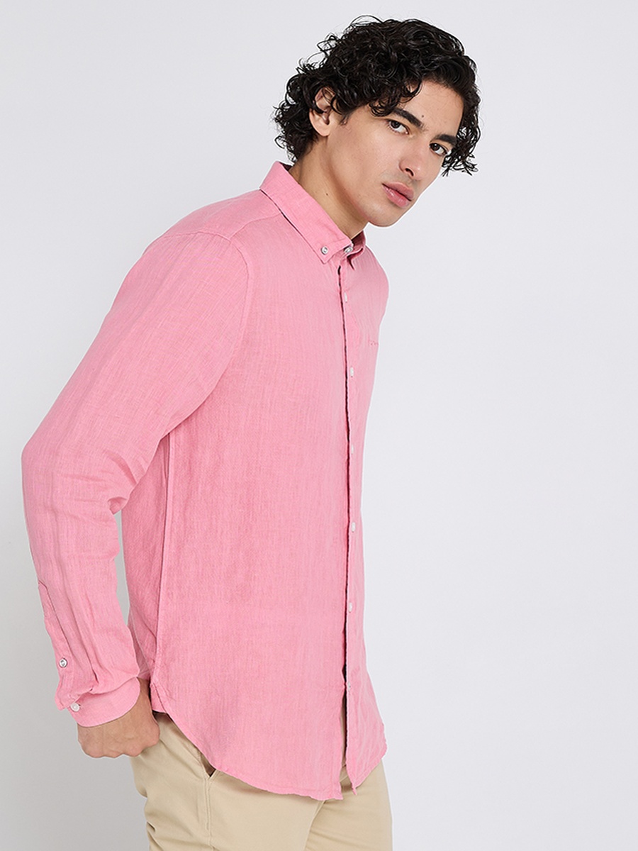 Solid Button-Down Collar Linen Long Sleeves Shirt