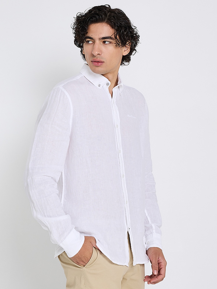 Solid Button-Down Collar Linen Long Sleeves Shirt