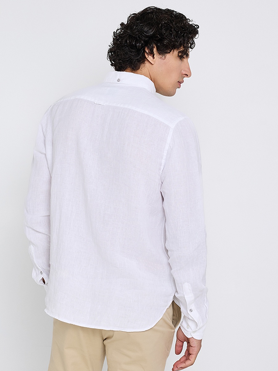 Solid Button-Down Collar Linen Long Sleeves Shirt