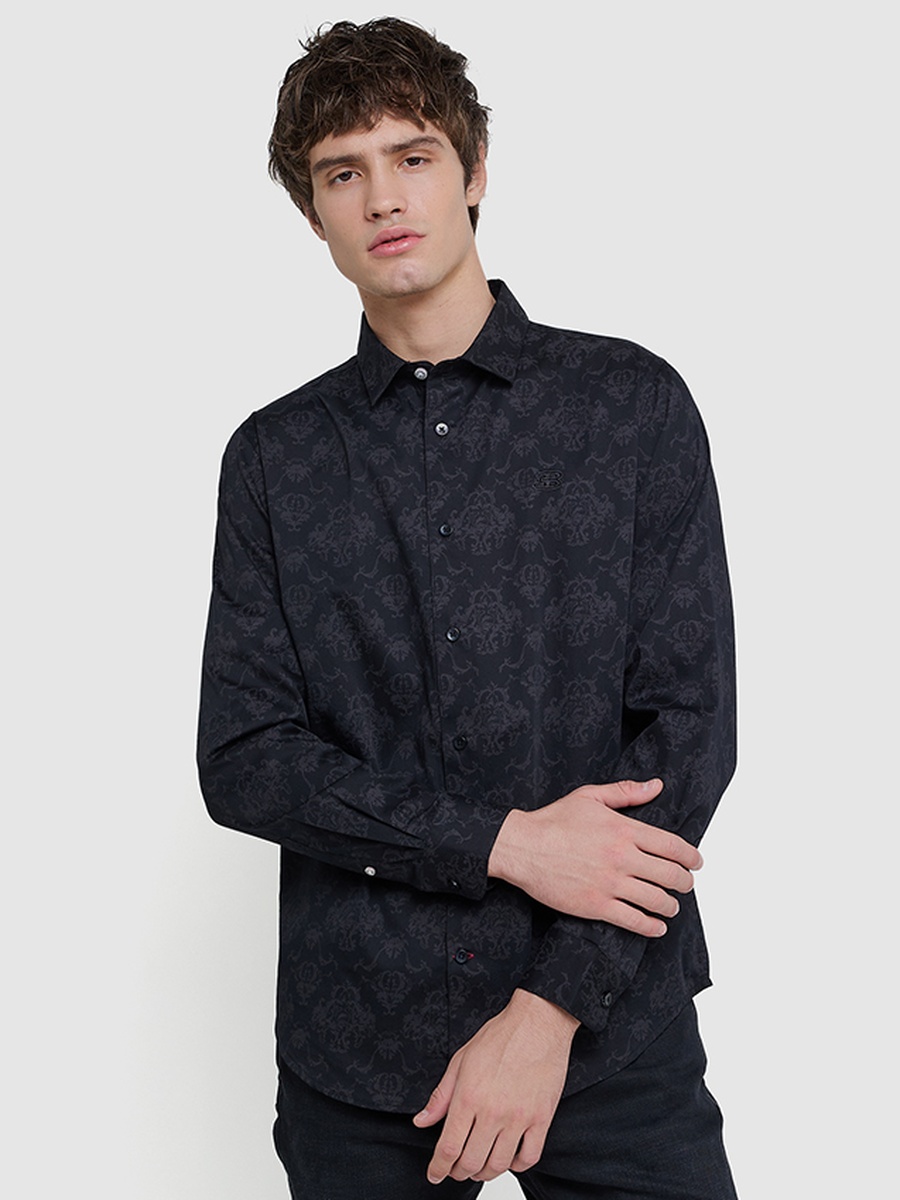 Black Jacquard Look Long Sleeves Shirt