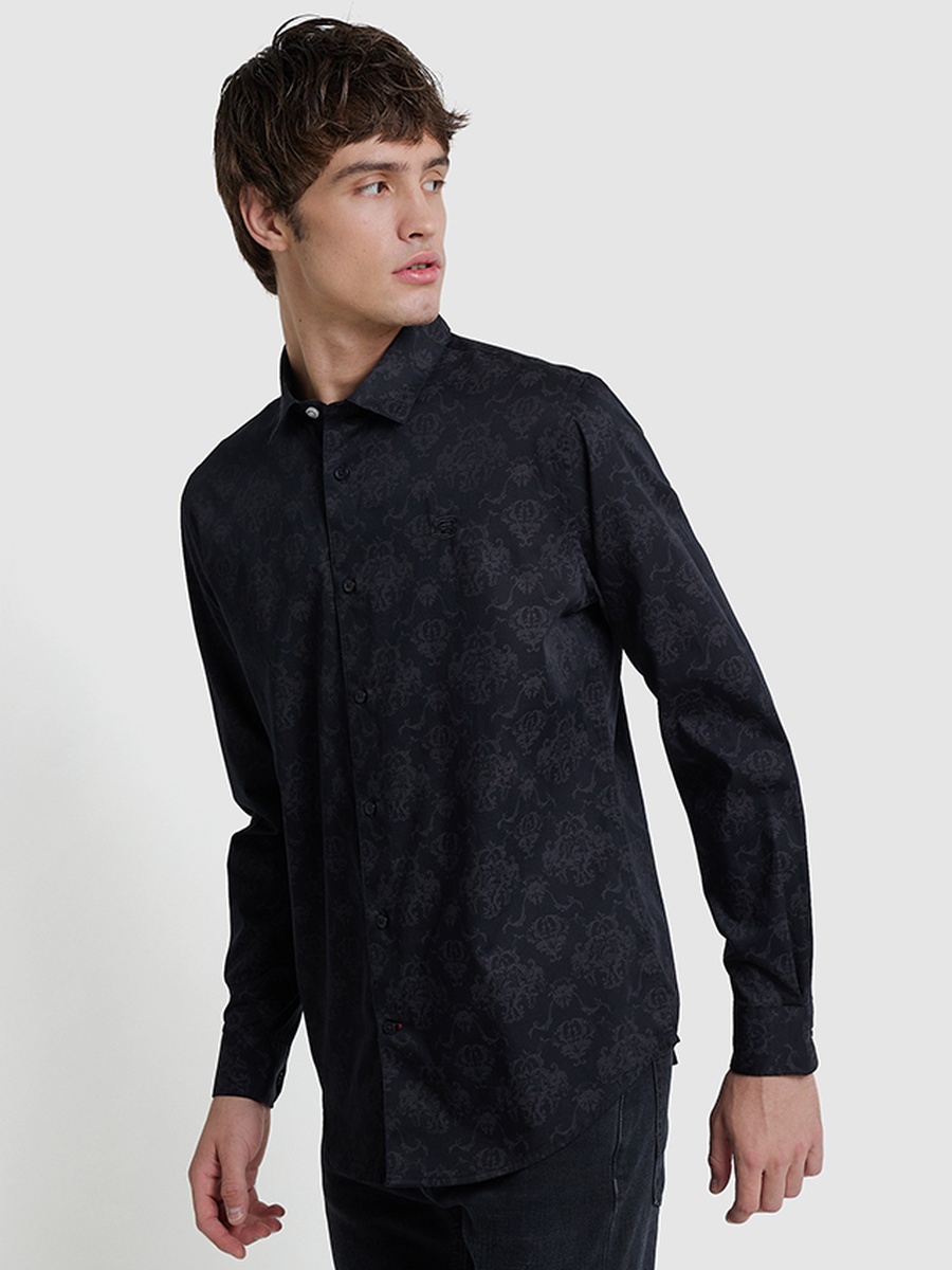 Black Jacquard Look Long Sleeves Shirt