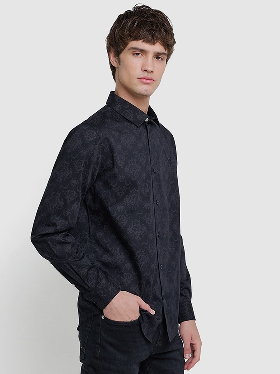 Black Jacquard Look Long Sleeves Shirt