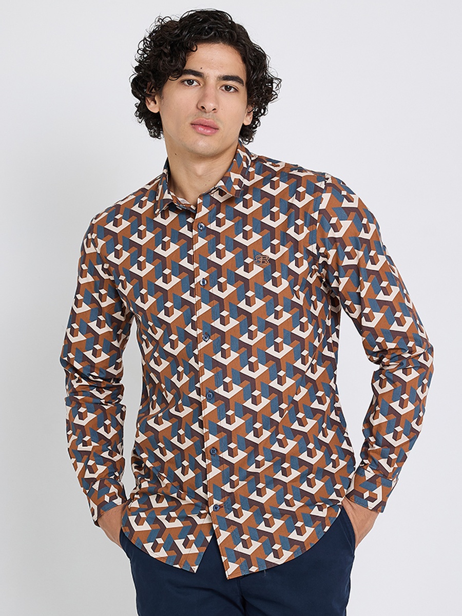 Geometric Print Long Sleeves Shirt