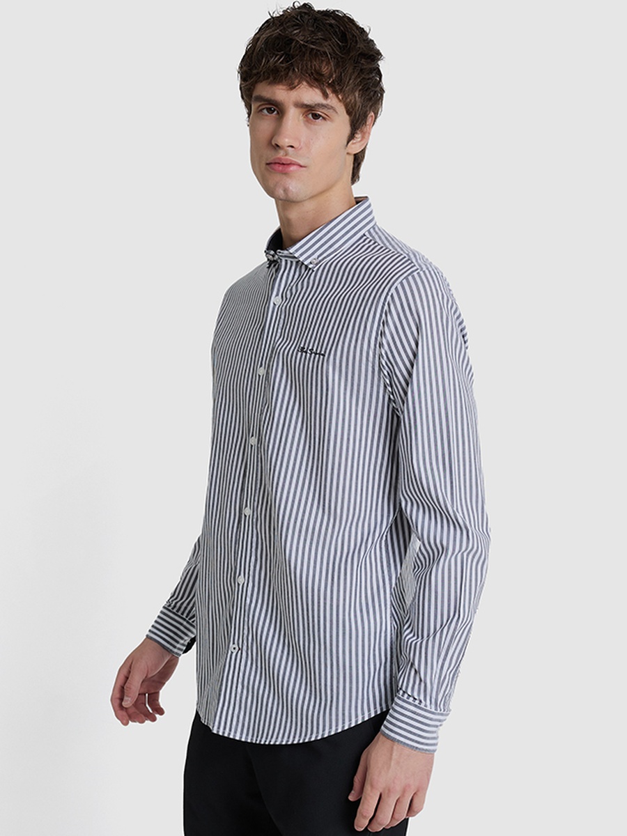 Striped Button-Down Collar Shirt with Long Sleeves