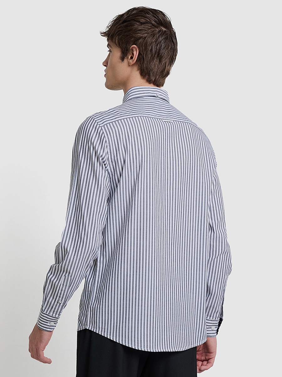 Striped Button-Down Collar Shirt with Long Sleeves