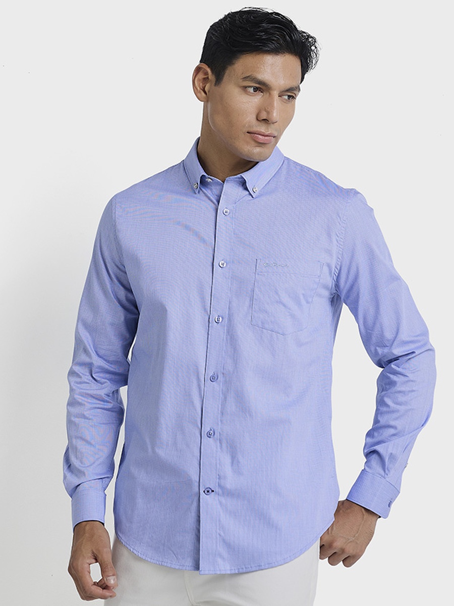 Solid Button-Down Collar Shirt with Long Sleeves