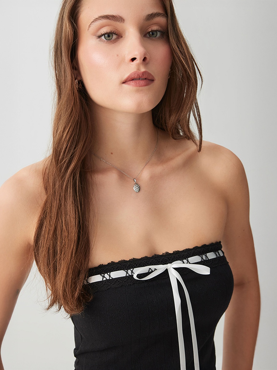 Crop Tube Top With Ribbon Trim