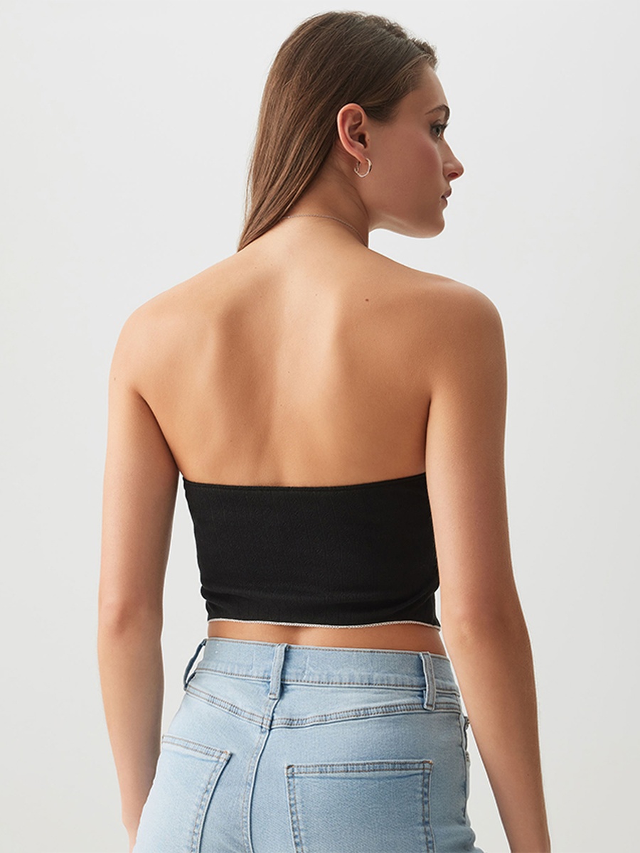 Crop Tube Top With Ribbon Trim