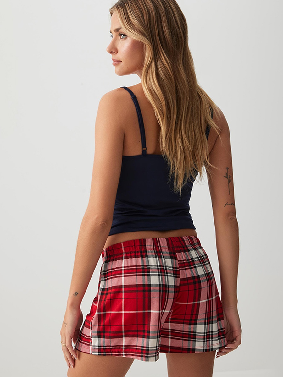 Checked Drawstring Waist Knit Shorts
