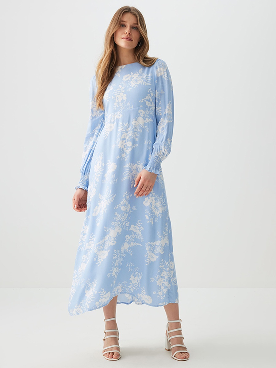 Printed Long Sleeve Midi Dress