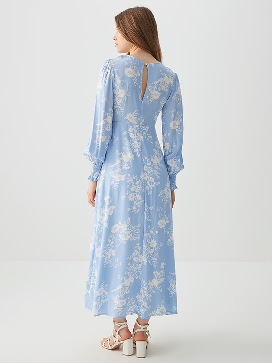 Printed Long Sleeve Midi Dress