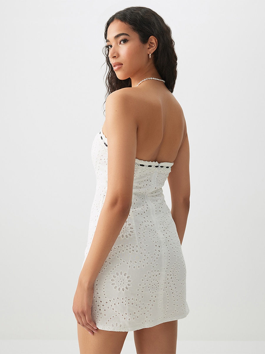Eyelet Lace Mini Tube Dress With Ribbon