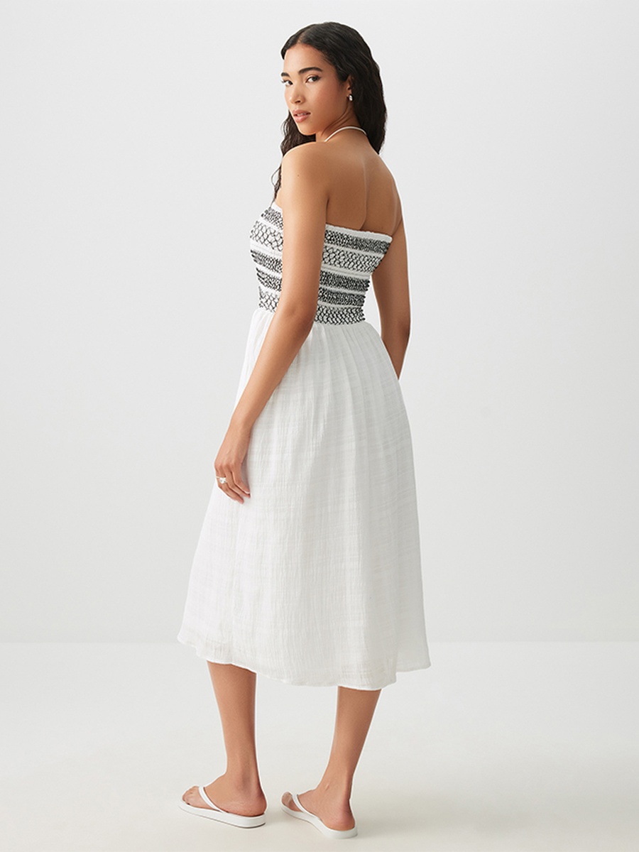 Smocked Strapless Midi Dress