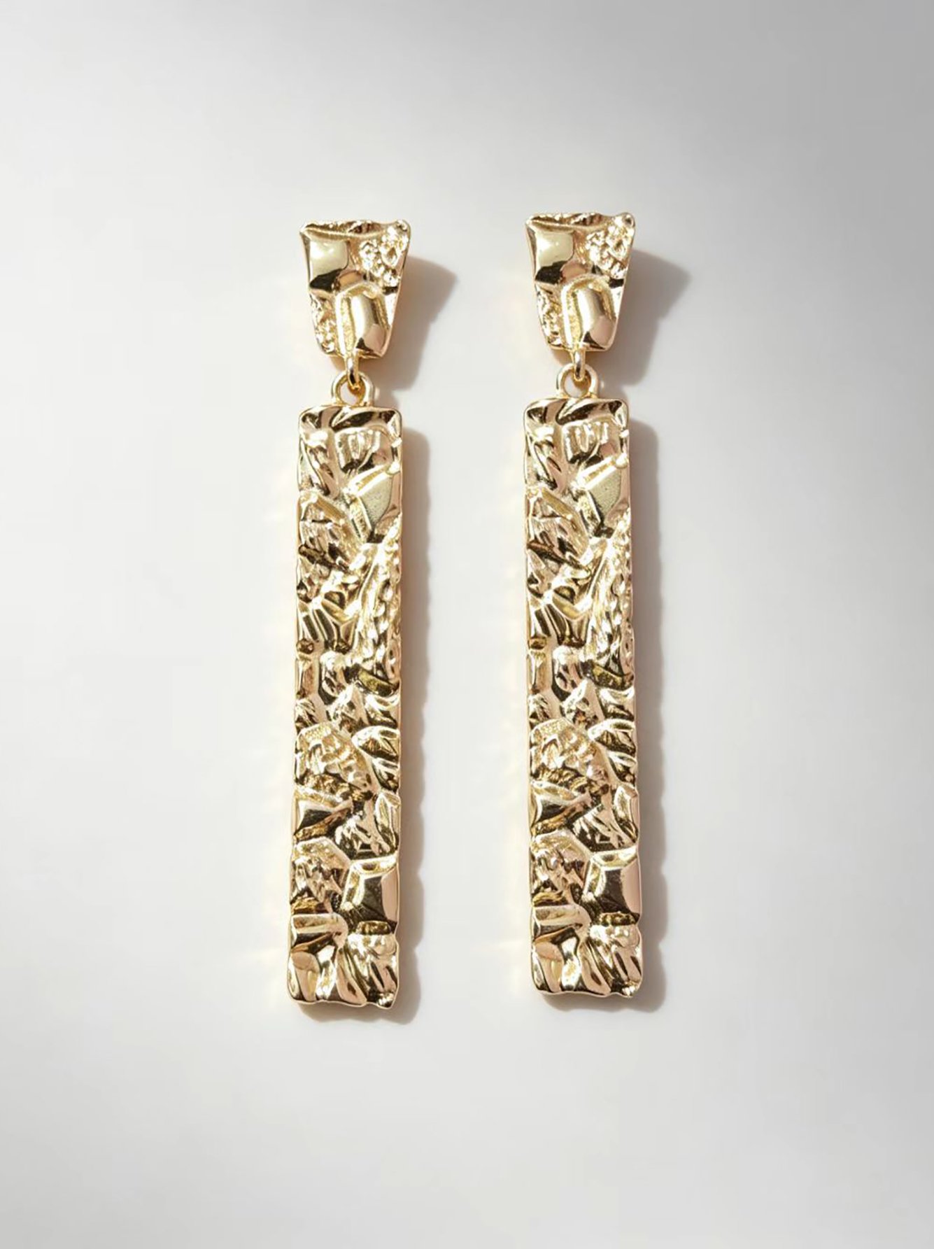 Gold Tone Hammered Bar Drop Earrings