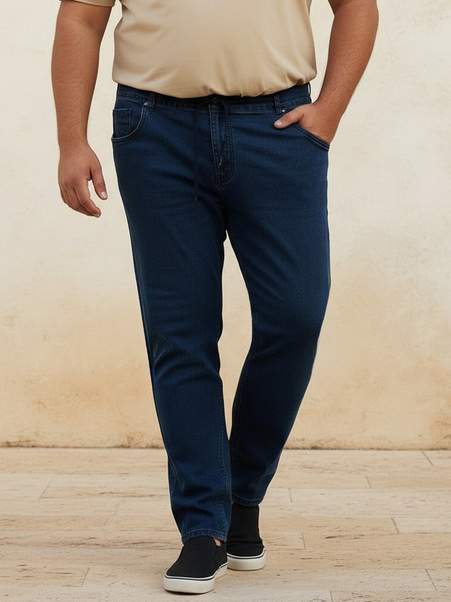 Men Regular Fit Flexi Waist Drawstring Detail Jeans