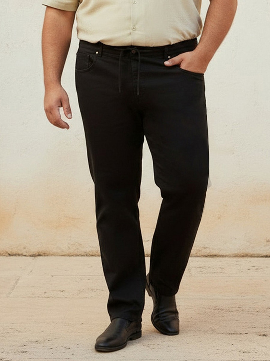 Men Regular Fit Flexi Waist Drawstring Detail Jeans