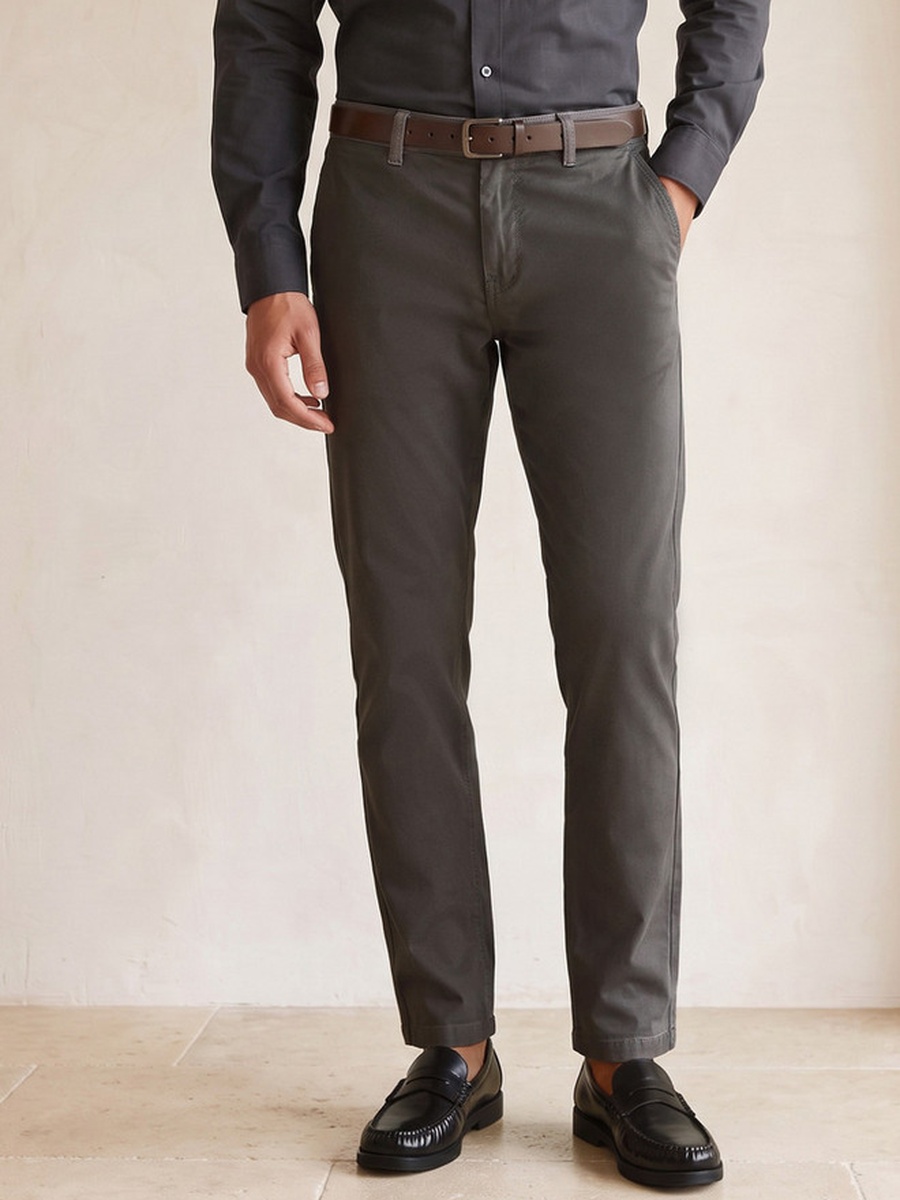 Slim Fit Belted Cotton Chinos