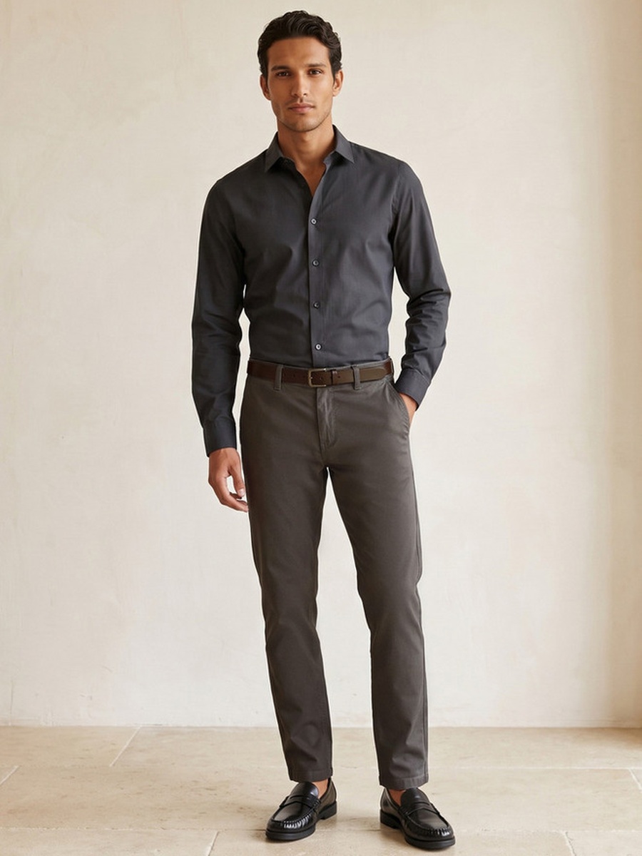 Slim Fit Belted Cotton Chinos
