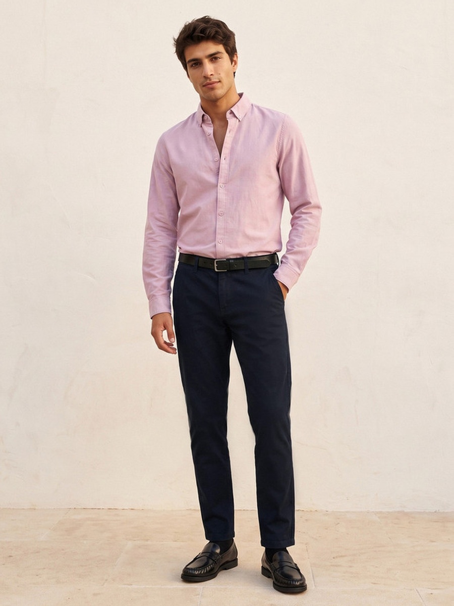 Slim Fit Belted Cotton Chinos