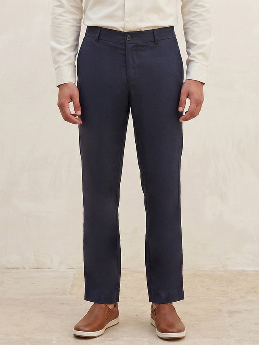 Regular Fit Linen Blend Trousers