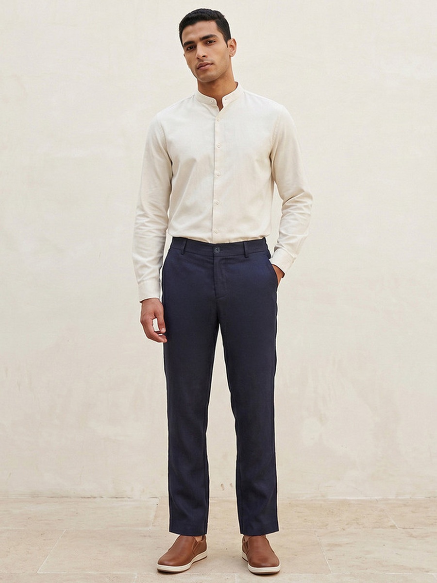 Regular Fit Linen Blend Trousers